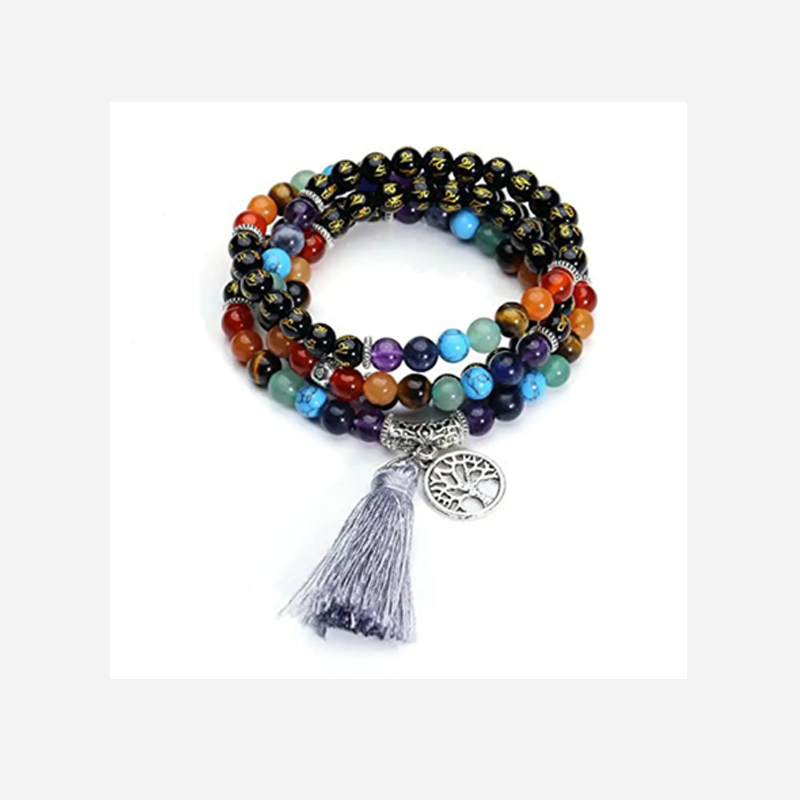 Collier Mala Onyx - 108 perles - 7 Chakras