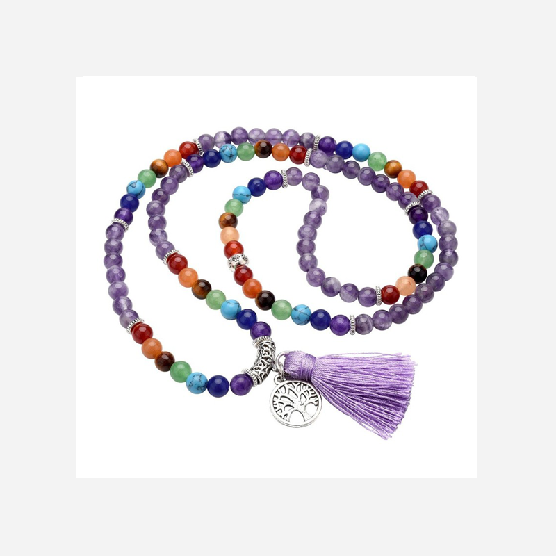 Collier Mala Améthyste - 108 perles - 7 Chakras