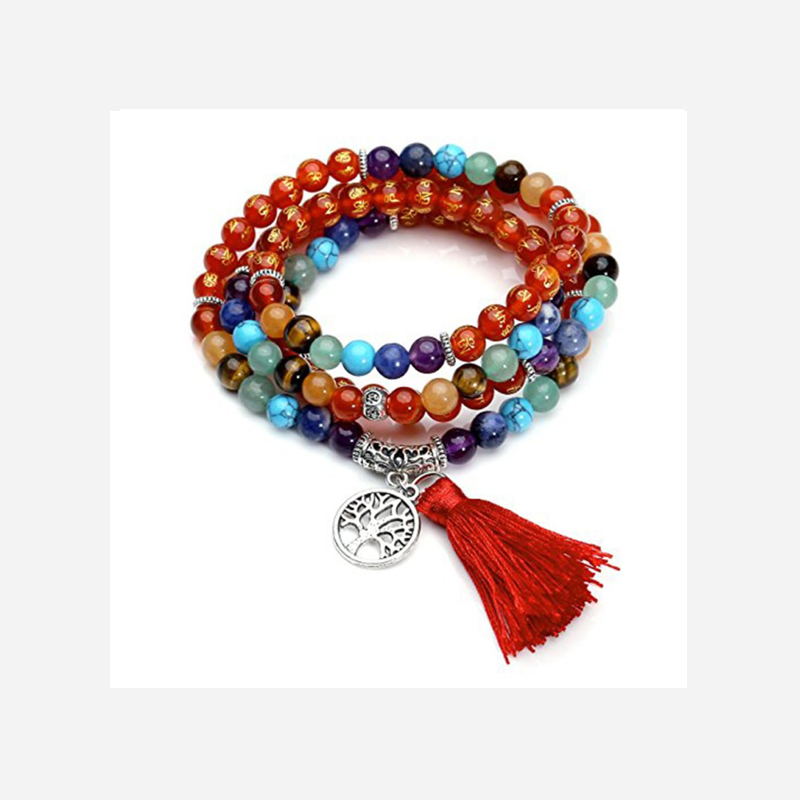 Collier Mala Cornaline - 108 perles - 7 Chakras