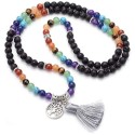 Collier Mala Pierre de lave - 108 perles - 7 Chakras