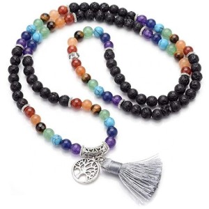 Collier Mala Pierre de lave - 108 perles - 7 Chakras