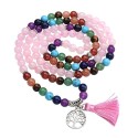 Collier Mala Quartz rose  - 108 perles - 7 Chakras