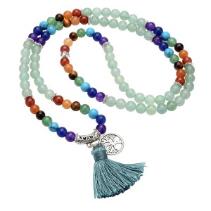 Collier Mala Aventurine verte - 108 perles - 7 Chakras