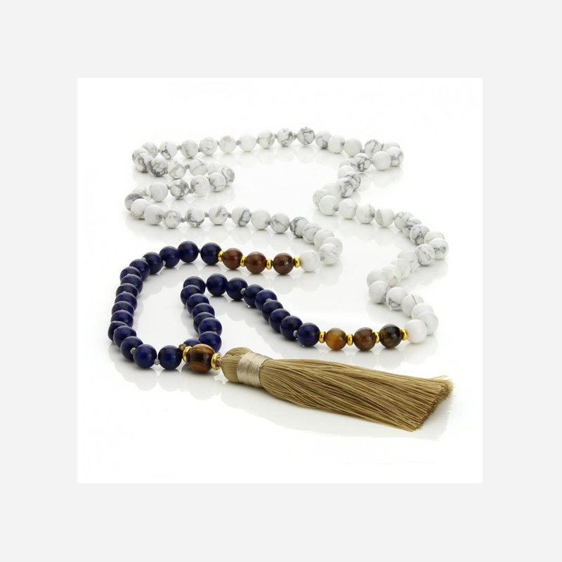 Collier Mala Howlite et lapis lazuli - 108 perles